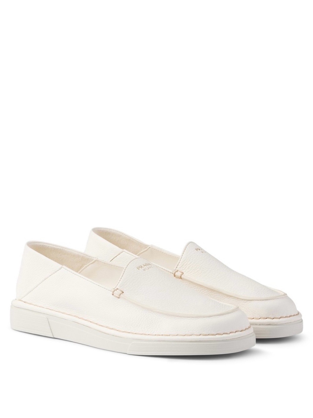 Prada Women’s Cream Leather Slip-On Loafers with Subtle Logo - NIB
